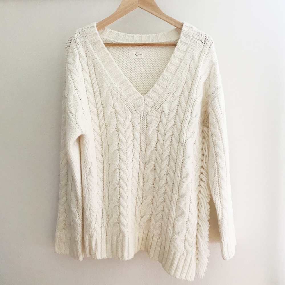 Lou & Grey Fringe Cableknit Sweater